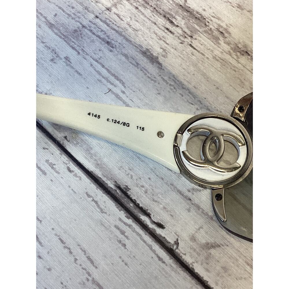Authentic Chanel White Frame Shield Sunglasses W/… - image 5